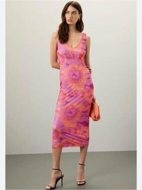 Ronny Kobo Pink & Orange Tie-Dye Midi Dress